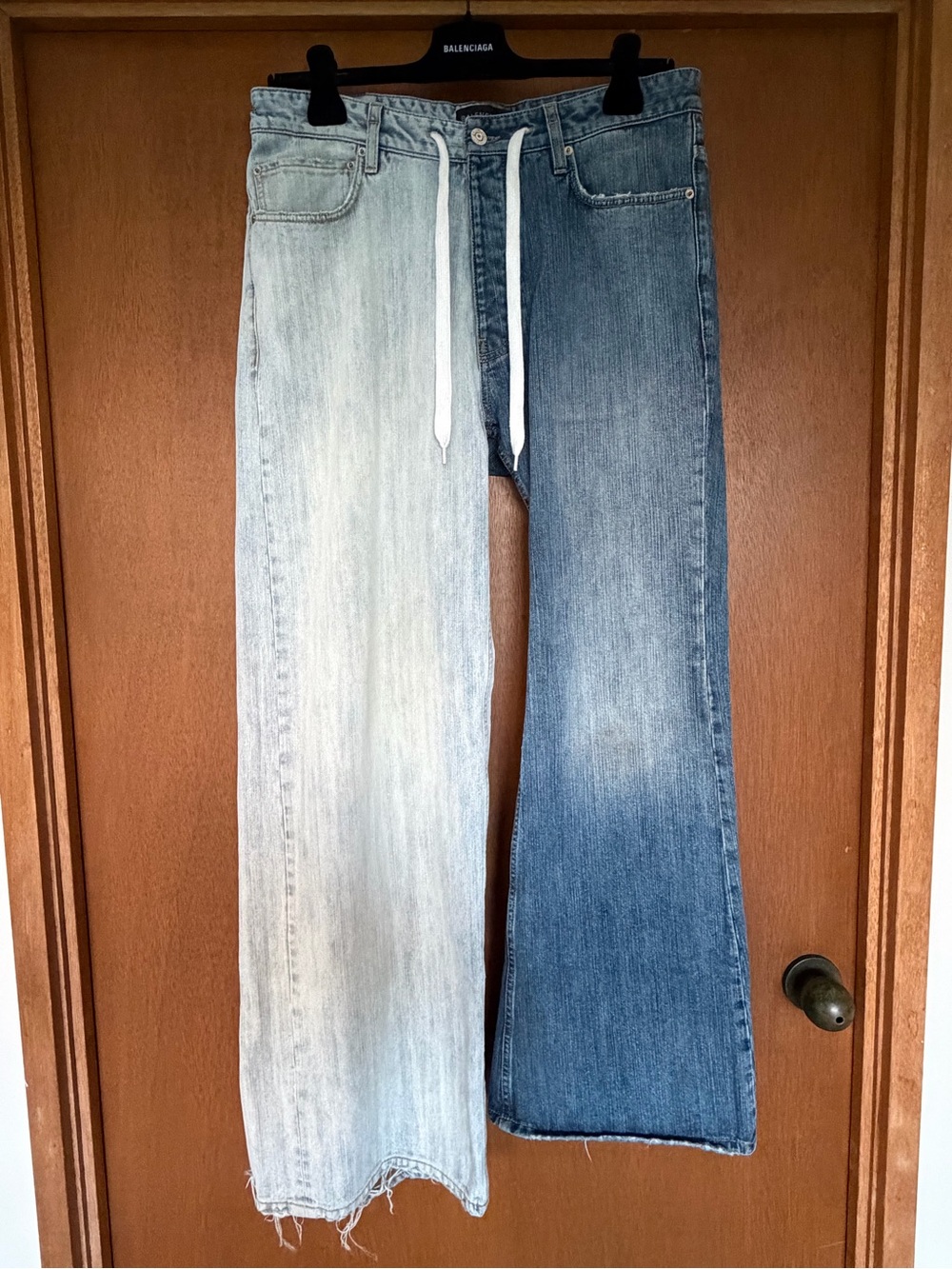 Balenciaga Two-Tone Light and Dark Blue Bootcut Jeans fits multiple sizes
